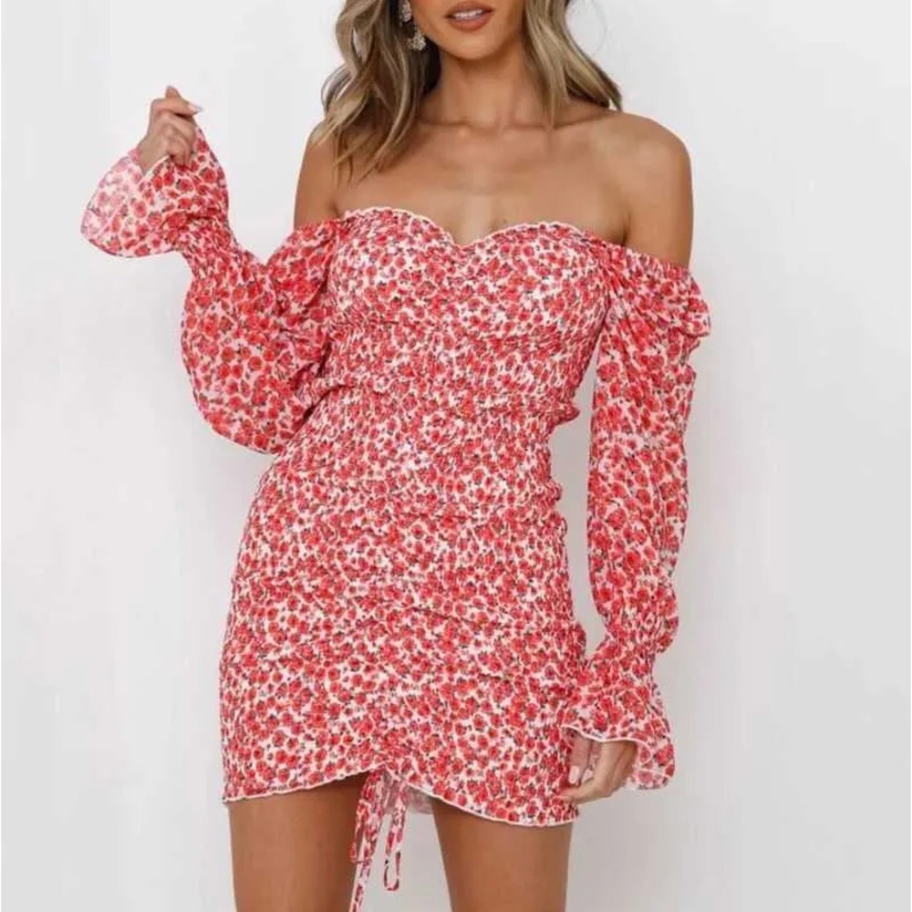 Hello Molly Sweet Memories Mini Dress in Red‎ White Floral Size US XS NWT